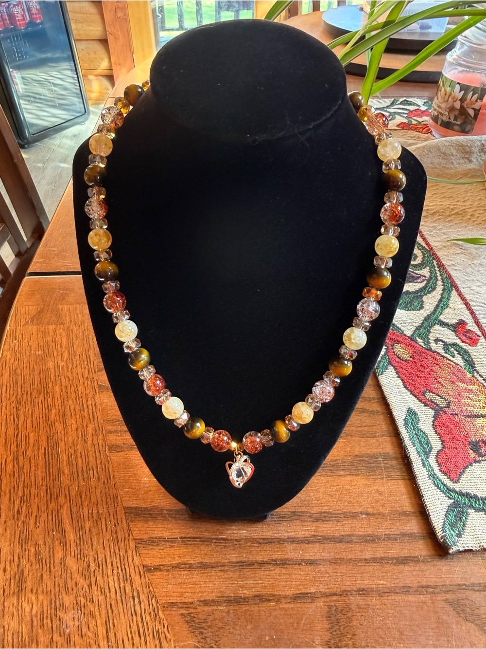 Handcrafted Brown and Gold Beaded Necklace with Heart Pendant